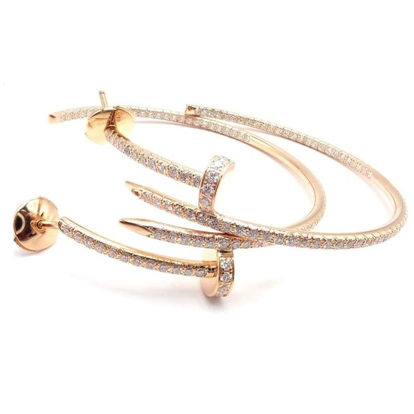 Authentic! Cartier Juste un Clou 18k Rose Gold Diamond Nail Hoop Earrings Paper - Picture 2 of 12